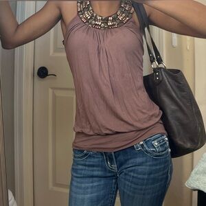 Papaya Dusty Purple Tank Top with Beaded Neckline
